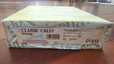 Classic Crest Writing 24# Potomac Blue 8.5'' x 11'' Paper 01415