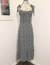 Aqua Medium Floral Sundress Cottagecore Black White Boho