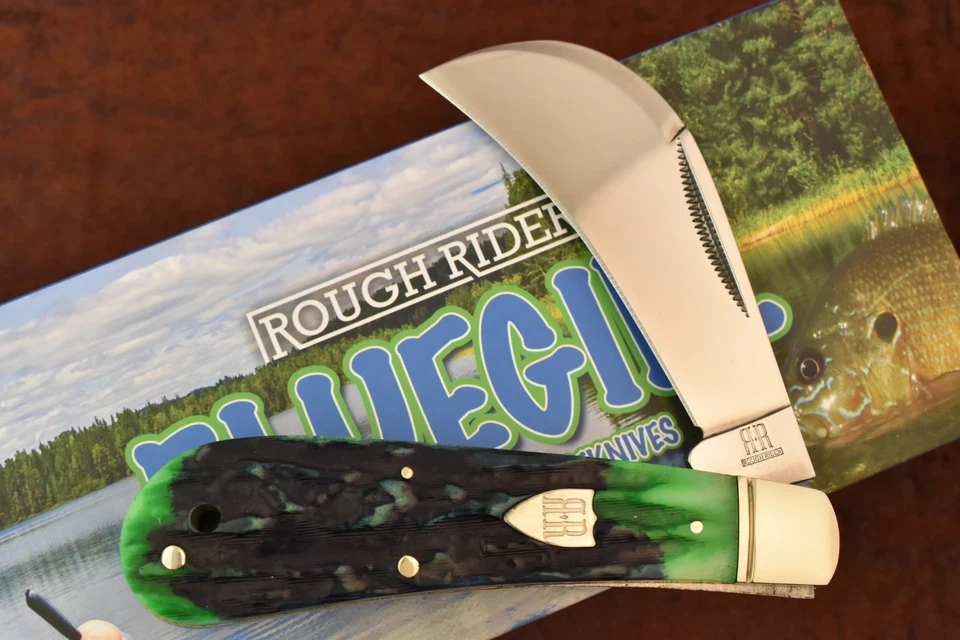 ROUGH RIDER RYDER BLUEGILL GREEN STAG BONE HAWKBILL PRUNER KNIFE RR2635 NICE - Image 2 of 4