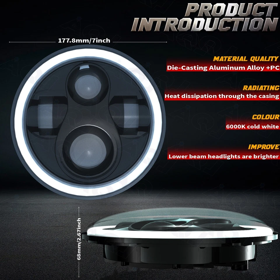 Pair For Chevrolet C30 Pickup 1962-1969 7" Round LED Headlights Hi/Lo Beam DRL Foto 4 de 4