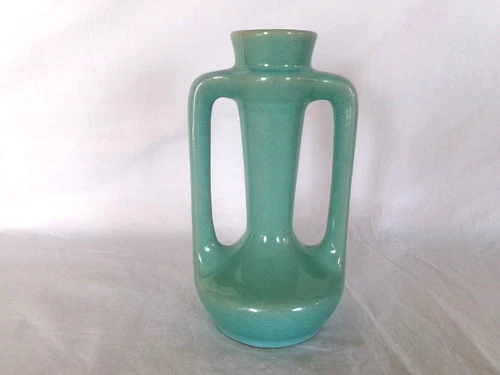 Vintage Blue/Green 2 HANDLE 8.5" VASE - Unmarked Roseville Clay Color