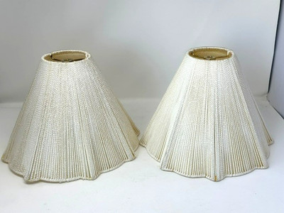 Vintage Ivory Silk String Lamp Shade Off White Cut Corners Scalloped Edges