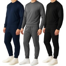 Mens Tracksuit Set Casual Crew Neck Sweatshirt Elasticated Cuffed Joggers Suit