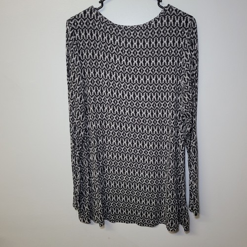 Top túnica grande Old Navy para mujer manga larga negro gris geométrico alto bajo L - Imagen 5 de 7