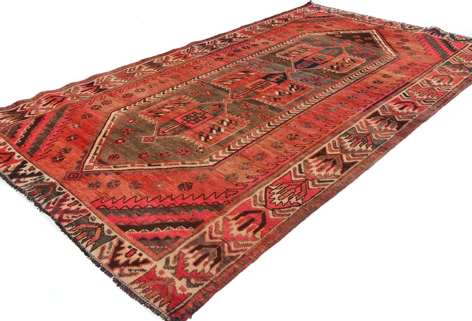 Alfombra oriental vintage anudada a mano 5X8 pies tribal geométrica decoración del hogar alfombra Foto 3 de 4