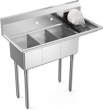 43.9" x 20" x 43.3" Freestanding Utility Sink with 3 Compartment Stainless Steel