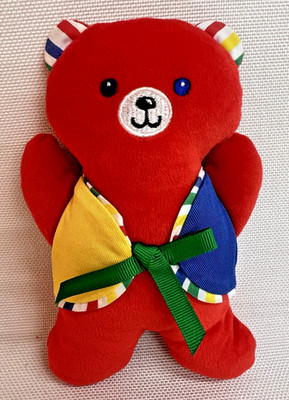 VTG Eden Red Bear Rattle Plush Stuffed Animal primary colors vest 6 inches toy