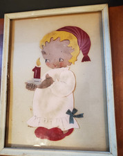 vintage 1940's felt Little Girl carrying a candlestick in her nightgown framed