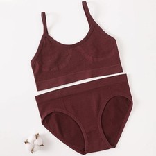 Women's Seamless Ribbed Bra Briefs Set 2 Piece Wireless Lingerie