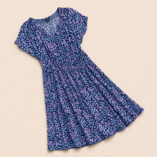 Talbots Dress Floral Smocked Viscose Flutter Sleeve Blue Pink Petite LP