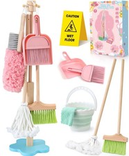 Wooden Kids Cleaning Toy Set for Toddlers Mop Broom and Dustpan Set, 12 Pcs D...