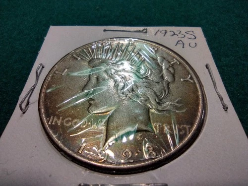 1923-S Peace Silver Dollar Beautiful AU Coin Toning Great Eye Appeal See Pics
