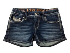 Rock Revival Betty Denim Shorts Womens Size 27 Actual 30 Fleur De Lis Stretch