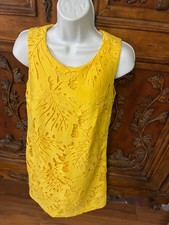 Banana Republic textured cutout lace sheath mini dress floral leaf yellow Sz 2