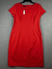 Talbots Dress Womens 10 Red Scallop Neck Sheath Short Sleeve Work Office NWT
