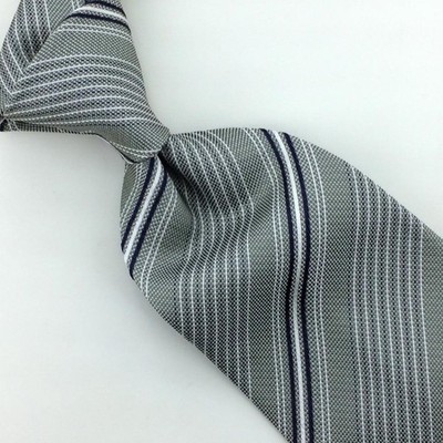 Zara Made in Italy Tie Gray Black White Stripes Dashes Necktie Luxury Silk L3