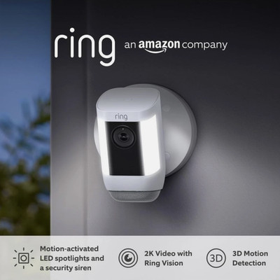 Ring Spotlight Cam Pro Wi-Fi Wired Plug-In Outdoor Security Video Camera White