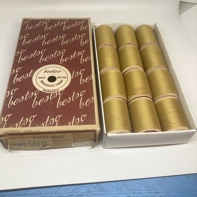 Vintage NOS Bestso Twist Thread Wooden Spools Box of 12 #152 Mustard Gold