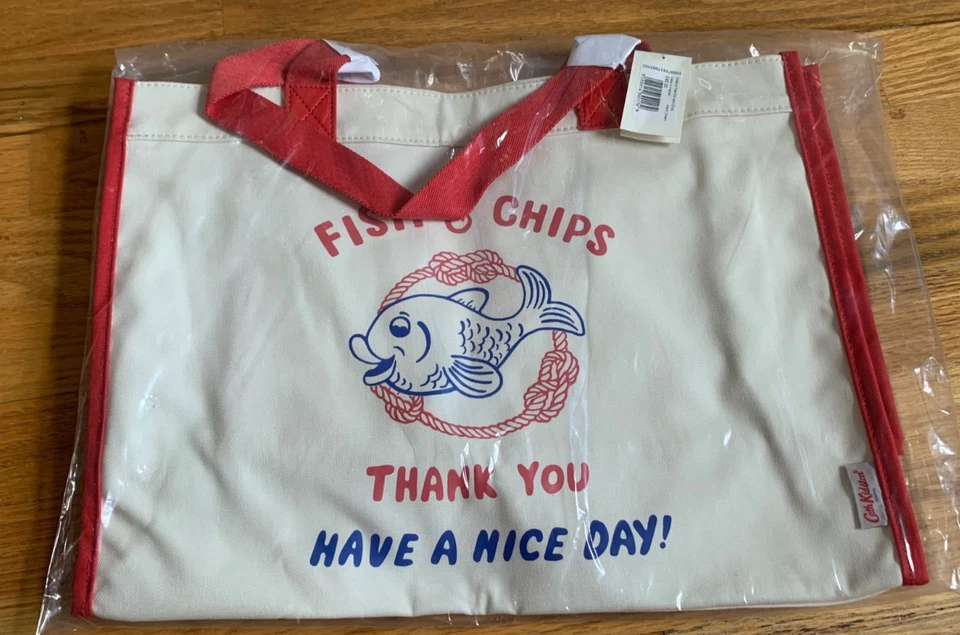 Cath Kidston рыбы и чипсы сумка с короткими ручками кремовый прямоугольник двойной ручки сумка с короткими ручками запечатанный новый с Ярлыками - Изображение 2 из 4