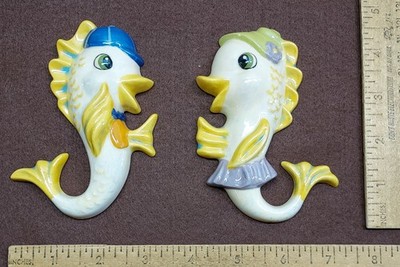 Pair Anthropomorphic FISH - ceramic WALL DECOR - FISH FIGURES