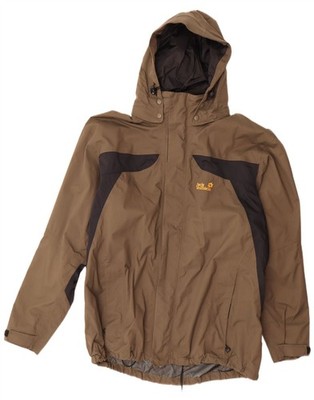 Jack Wolfskin Mens Hooded Rain Jacket UK 48 2XL Brown Colourblock Polyamide BL17