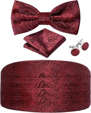 Paisley Cummerbund and Bow Tie Set Adjustable Formal Men's Red Cumberbund Tux...