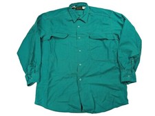 Vintage Eddie Bauer Chamois Flannel Field Shirt Men Large Teal Green Made In USA