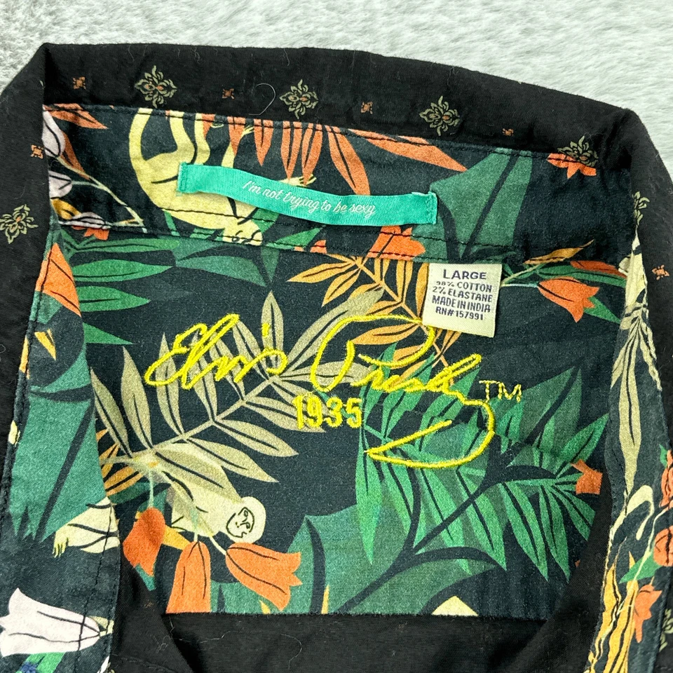 Elvis Presley Shirt Mens Large Black Geometric Print Jungle Flip Cuff Button Up - Image 2 of 4