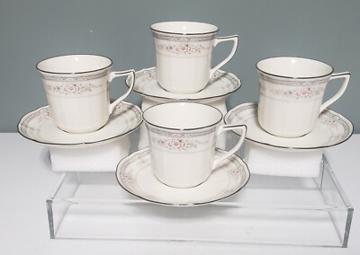 NORITAKE Tea Cup & Saucer Set Lot of 4 ROTHSCHILD Ivory China7293 Floral