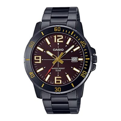 Casio Brown Dial Black Stainless Steel Men's  Analog Watch-MTP-VD01B-5BVUDF