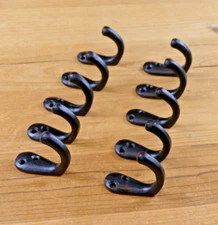 10 BLACK COAT HOOKS IRON CUP DOG LEASH HAT HOOK RESTORATION SMALL KITCHEN BATH