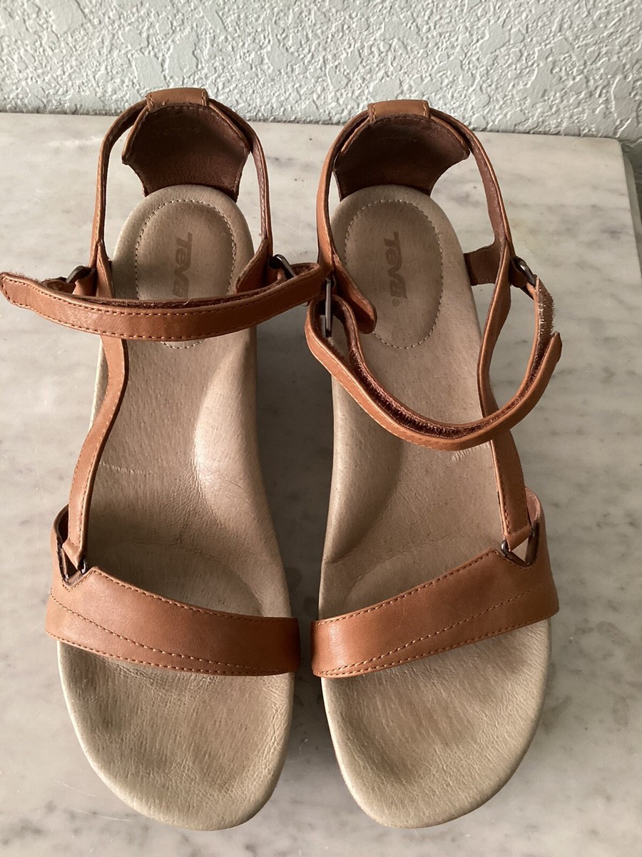 Teva Womens Brown Leather Open Toe Capri Wedge Platform  display picture 1
