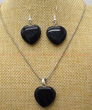 Beautiful Blue Sandstone Heart Beads Pendant Necklace Earring Set 18'' AAA