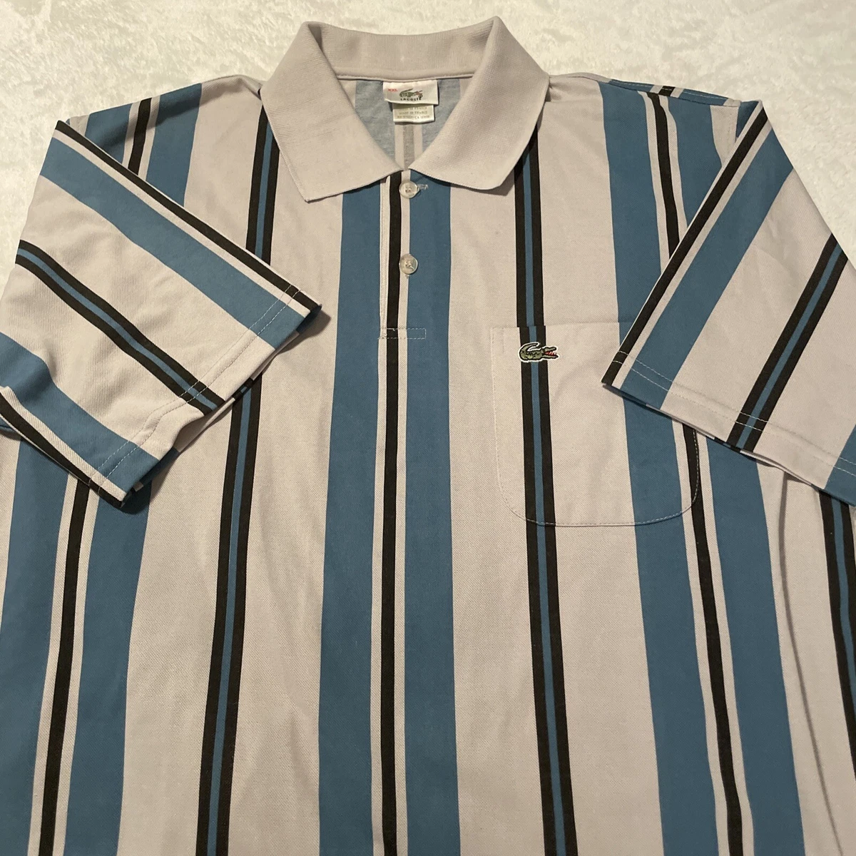 Vintage Lacoste Striped Polo Shirt 80s XXL (7)Made in France Poly Cotton NWOT