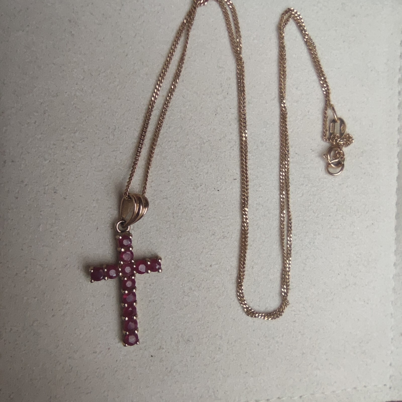 Vintage 9ct Solid Gold Ruby Cross Necklace Religi… - image 14