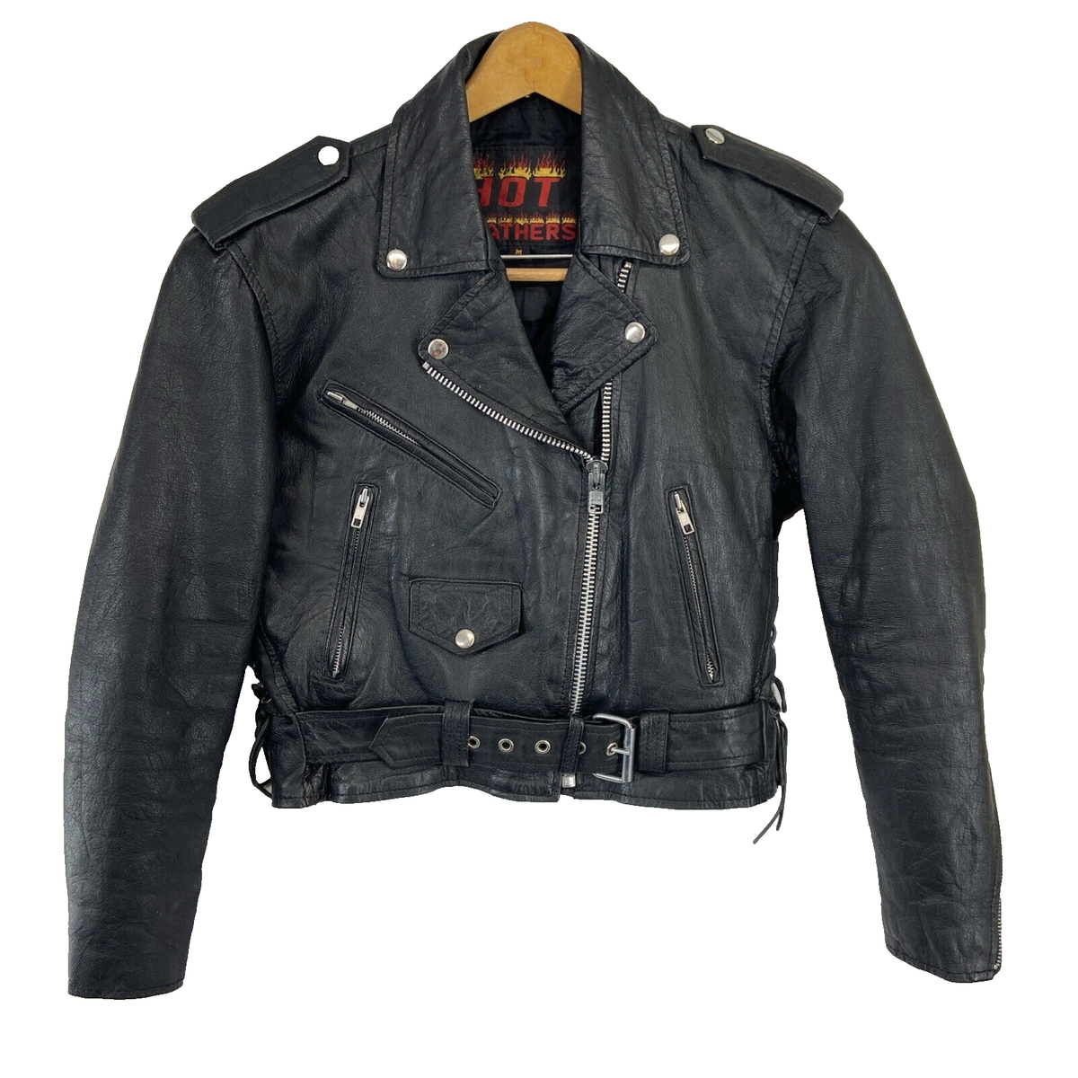 Vintage Hot Leathers Black Jacket Women's Size M 1980s Motorcycle