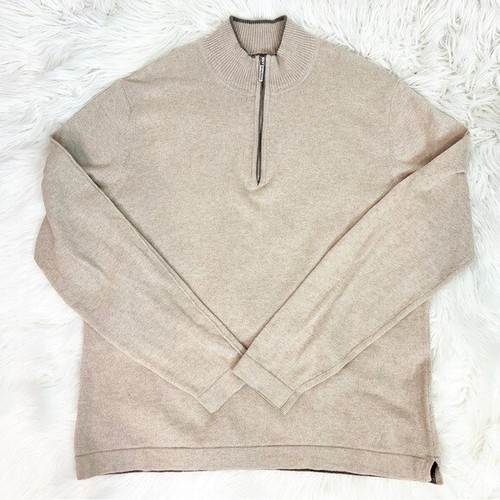 TOMMY BAHAMA TAN 1/4 ZIP LONG SLEEVE PULLOVER SWEATER MENS SZ MEDIUM