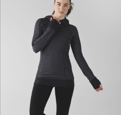 Lululemon Think Fast Pullover Hoodie Size Long Sleeve Black Gray  Herringbone