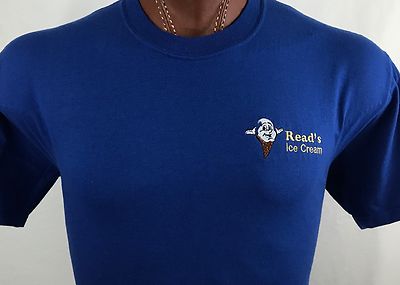 Read's Ice Cream Henrietta NY Blue Embroidered Graphic T Shirt 100% Cotton L
