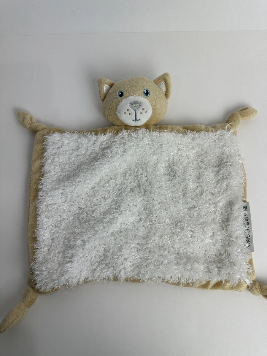 Blankets and Beyond Tan Beige White Kitty Cat Flat Knots Baby Security Blanket