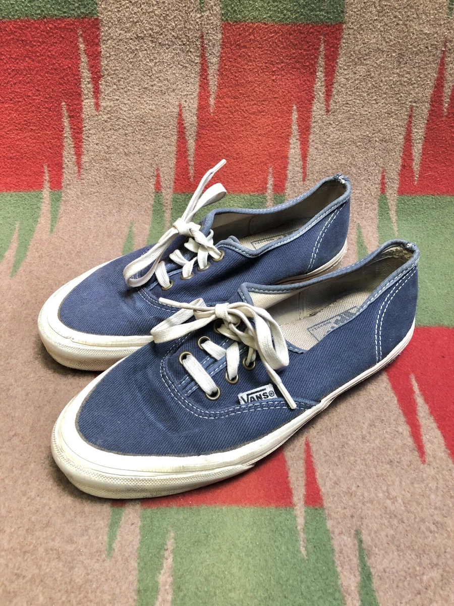 Vintage 70s Vans Made in USA Navy Blue Canvas Shoes Lace Up Sneakers Womens  7