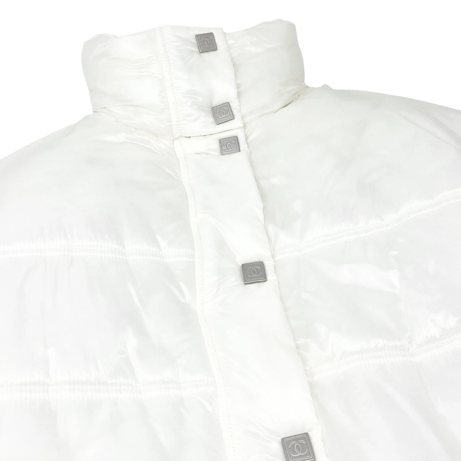 Giacca imbottita CHANEL Sport Vintage 03A CC logo #38 zip bottone bianco poliammide