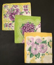 3 Vintage Handkerchief Hanky Hankie Easter Floral Purple Yellow  Item No. 329