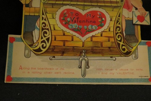 Tarjeta de San Valentín Rickshaw Boardwalk vintage principios de 1900 Alemania - Imagen 3 de 5