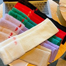 Women Flurry Arm Fingerless Stretchy Long Gloves Sleeves Warmer Knitted Mittens