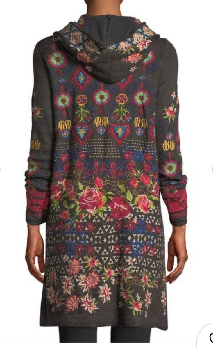 JOHNNY WAS BIYA Sz S Breilinha Hooded Duster Cardigan Sweater