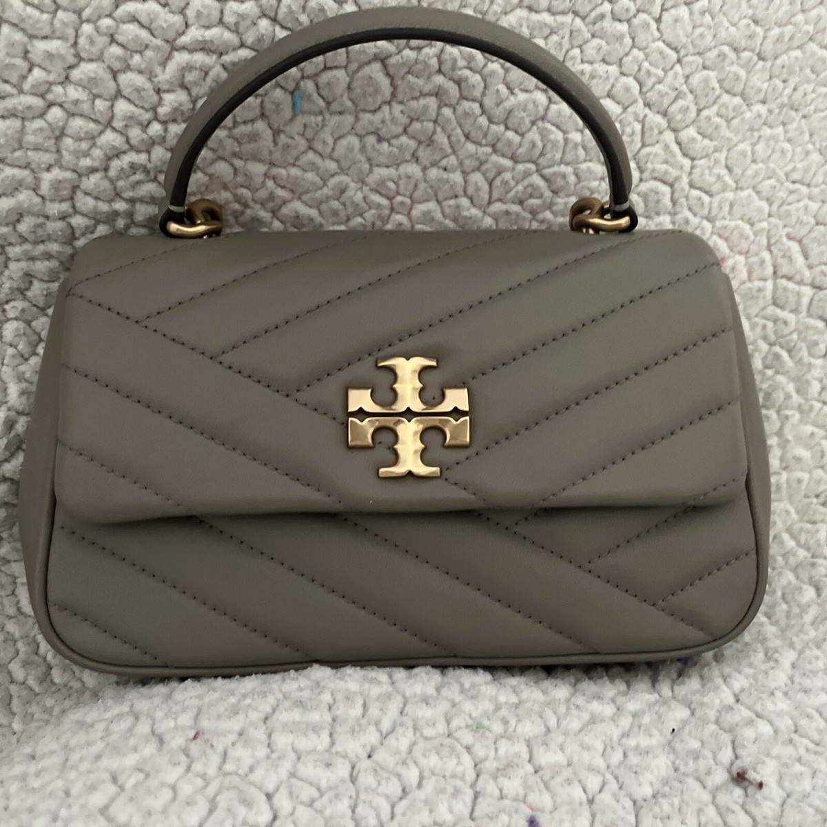 Tory Burch Kira Chevron Top-Handle Satchel Bag Leather Grey