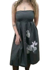 Gap Size 10 Strapless Gray Silk blend W/Floral Detail Lined Dress 