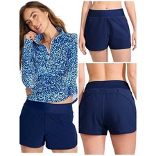 NWT Lands End 5" UPF 50 High Waisted Swim Shorts Pockets Navy Blue Size XL