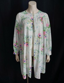 SNOWDON Vintage 1960s FLORAL PRINT NYLON Mini DRESSING GOWN LINGERIE ROBE S